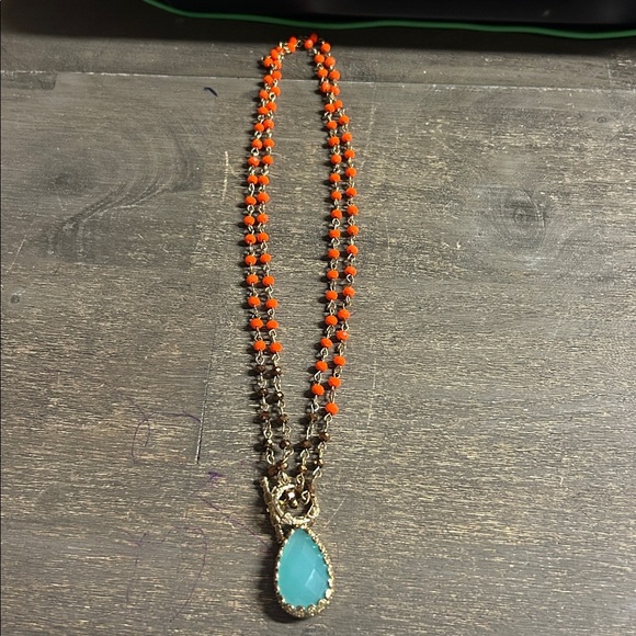 Turquoise and Orange Beaded Toggle Necklace - Picture 2 of 2